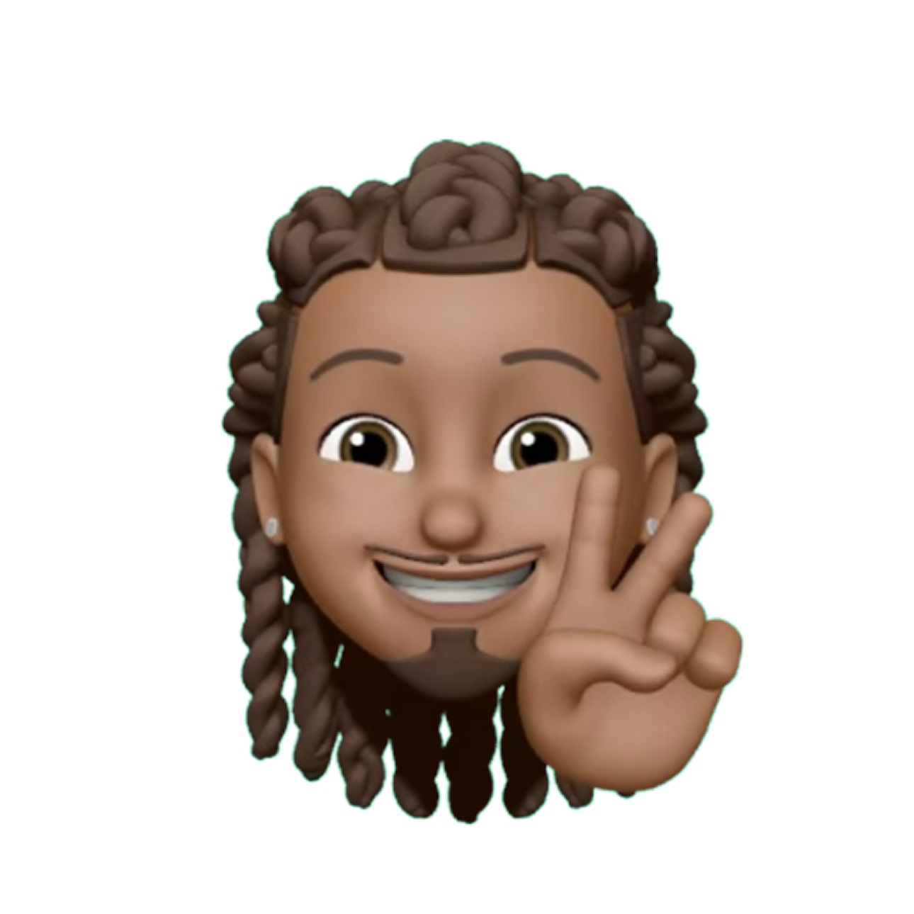 "Avatar of a smiling Black man with dreadlocks making a peace sign