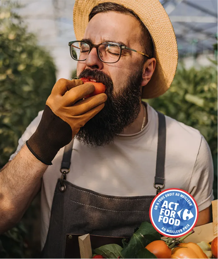 Homme qui mange. Carrefour act for food