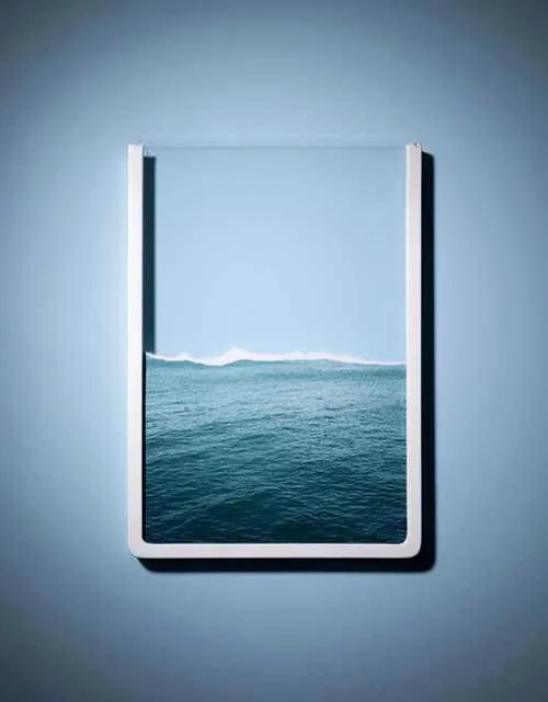 This may contain: an image of the ocean through a window
