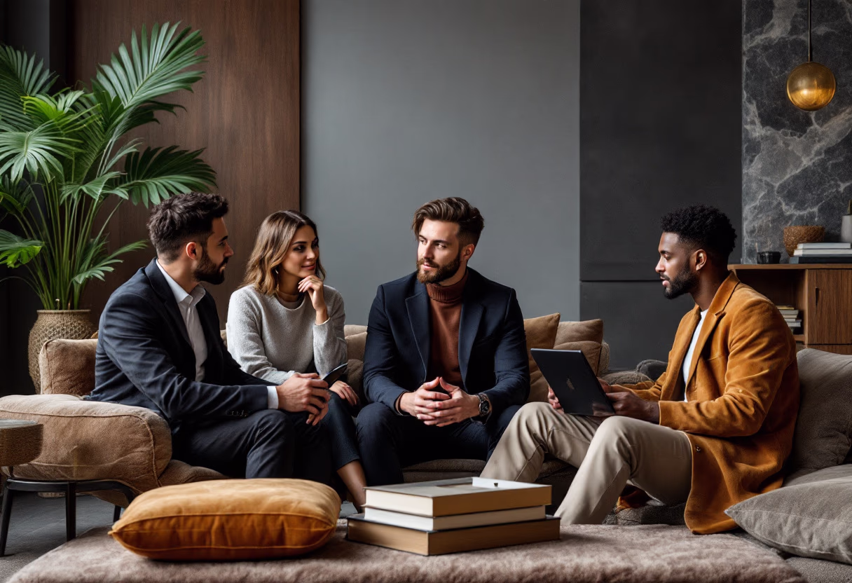 [interface] image of a group discussing in an office (for a legal tech)