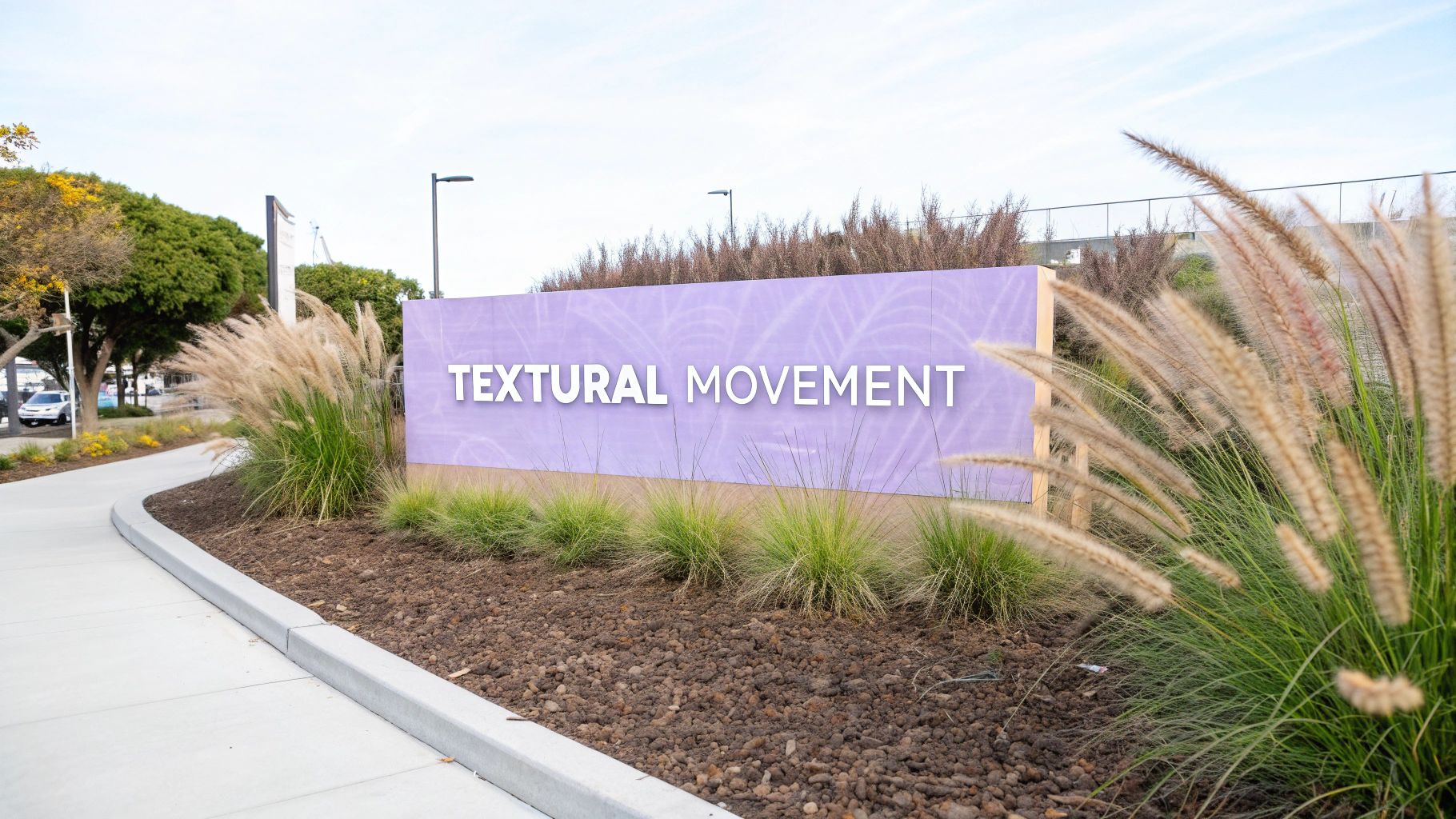 Ornamental grasses like Pennisetum creating a soft, textural border along a pathway