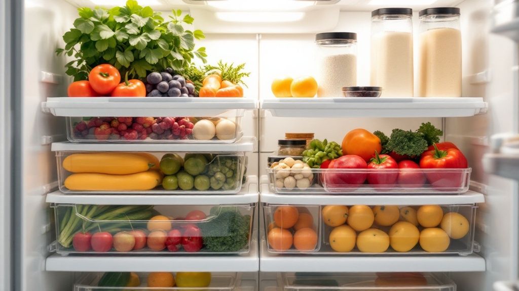 A well-organised pantry with clear containers and labels.