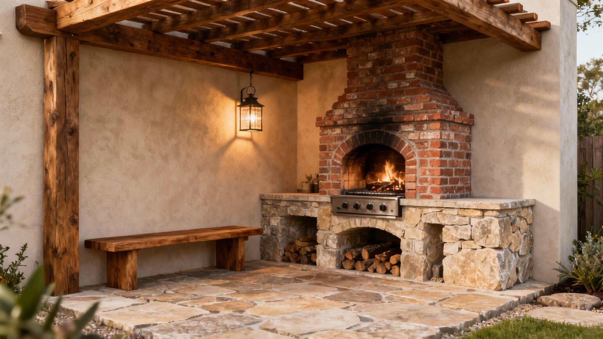 Rustic Stone and Brick BBQ Area