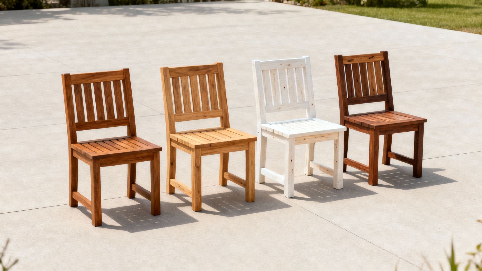 A detailed shot of a wooden bench showcasing its grain and colour.