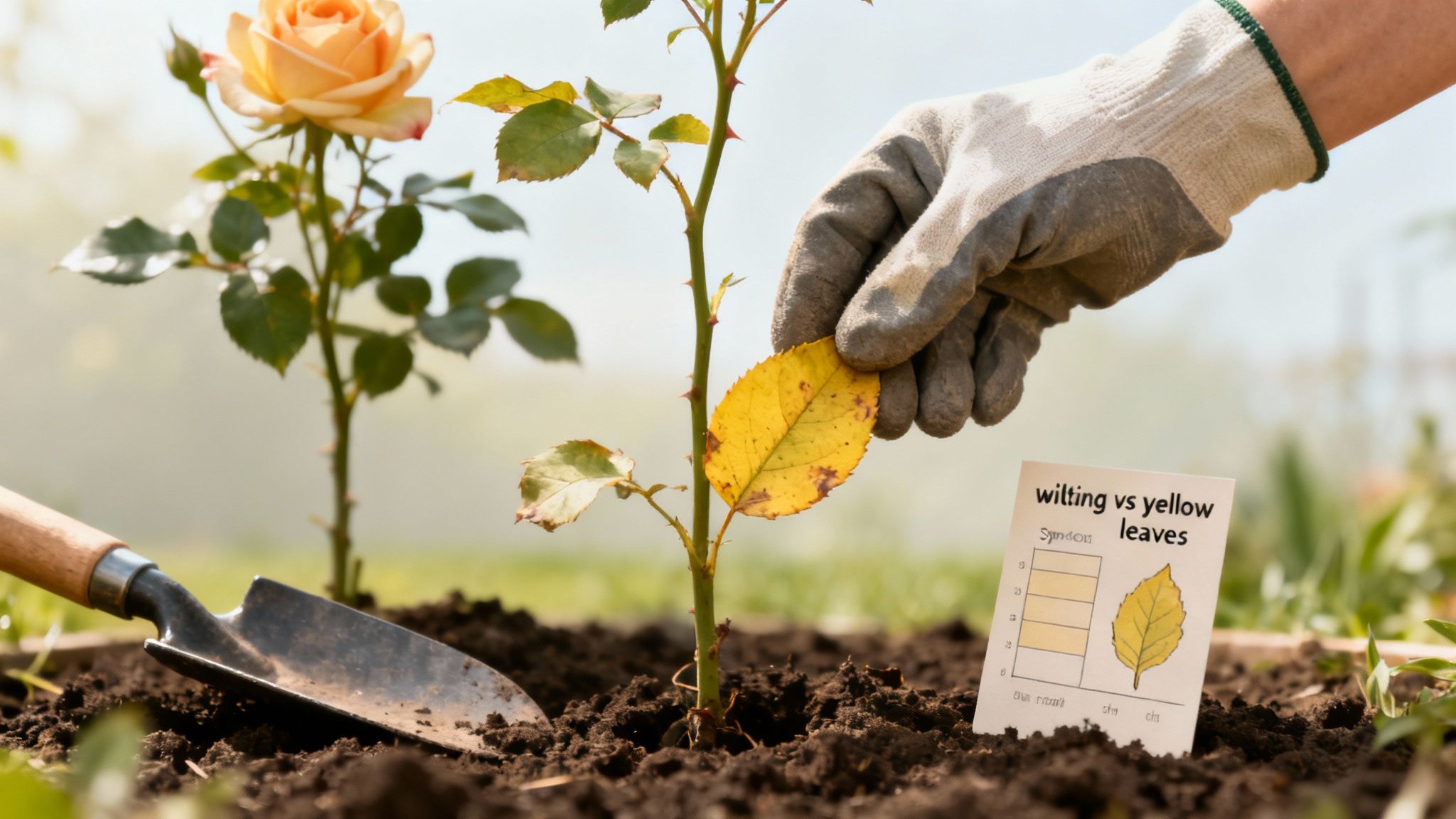 A close-up of a person's hands gently tending to the delicate petals of a pink rose.