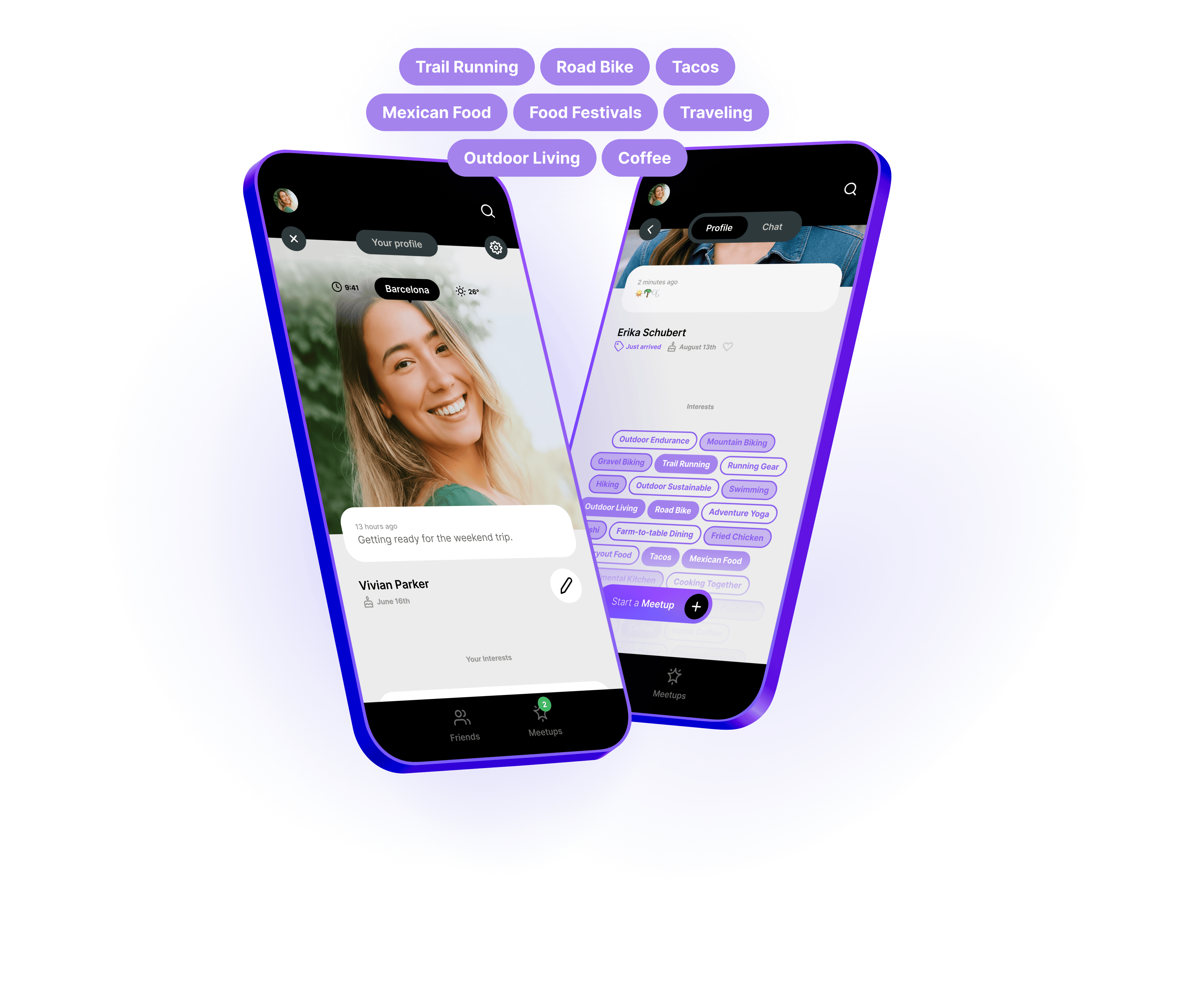 App screen showing user profile and common interests with a friend