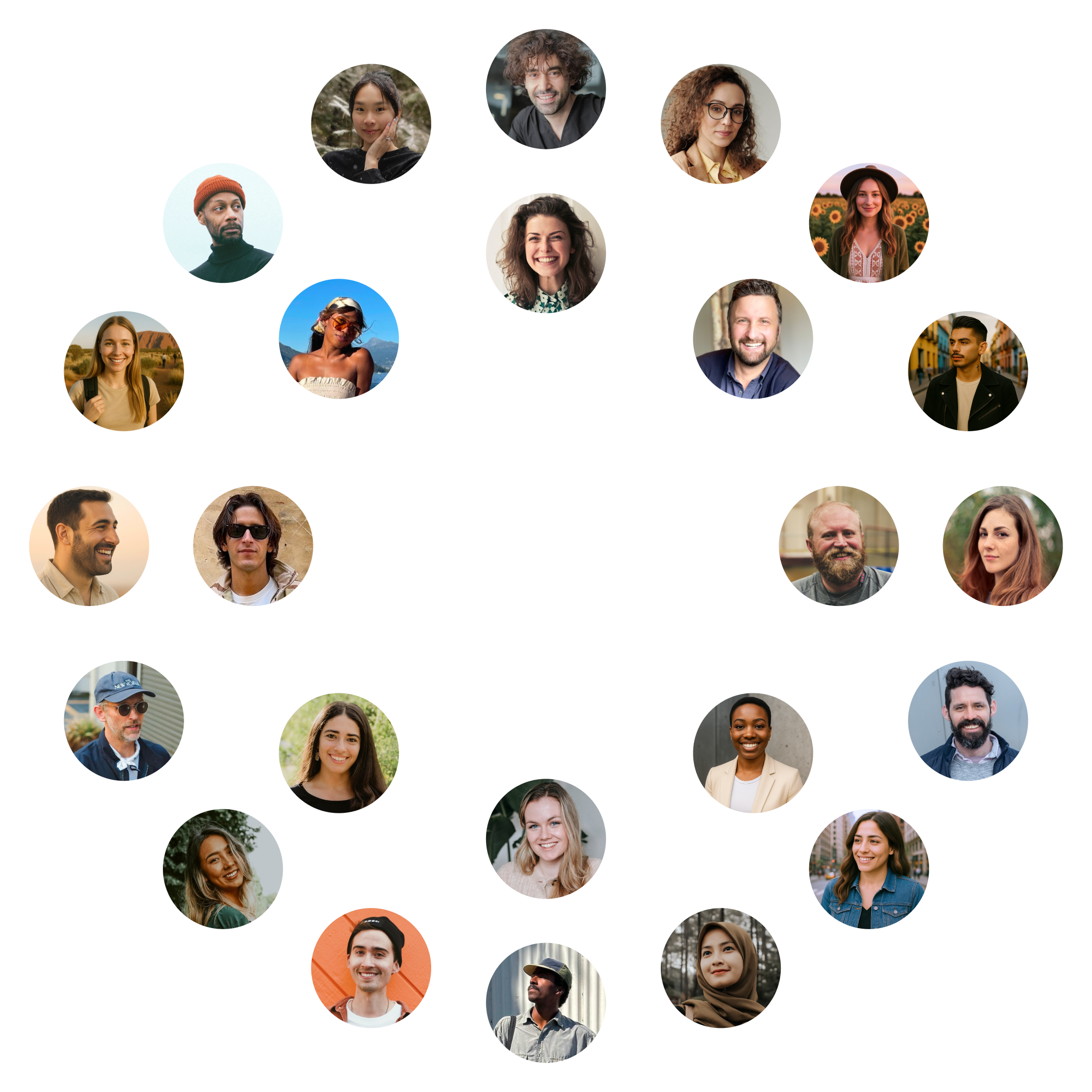 profile pics of friends arrange in circles around a mobile phone