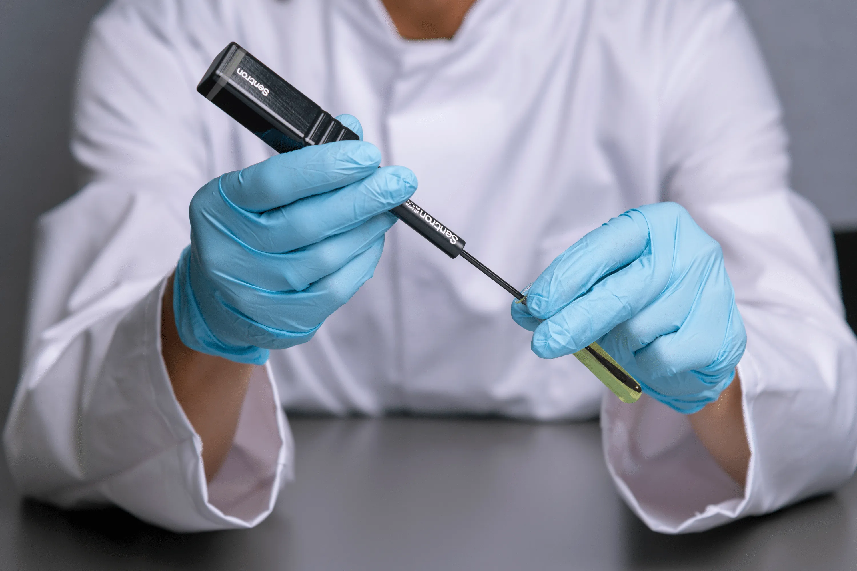A lab technician uses Sentron’s MicroFET ISFET Probe.