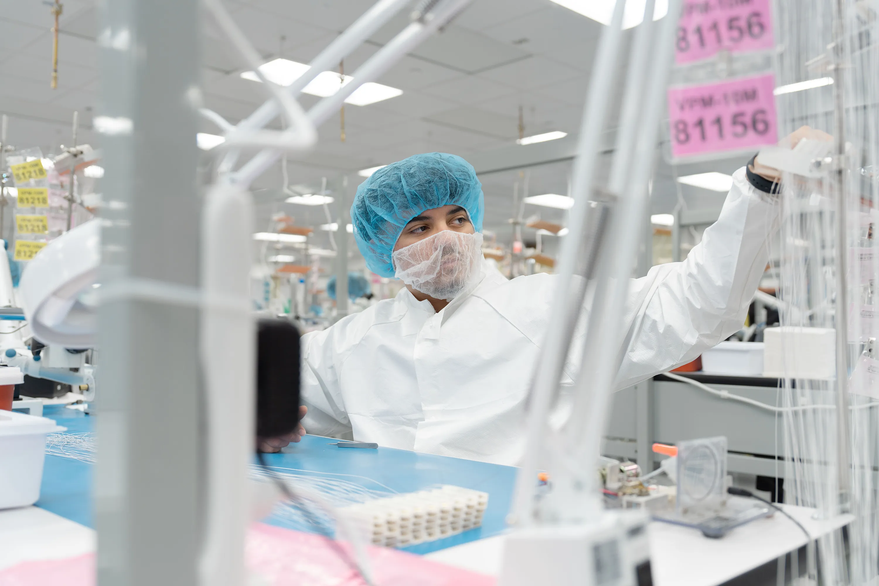 A Millar employee works on life-saving medical devices in Millar’s ISO Class 7 clean room. 