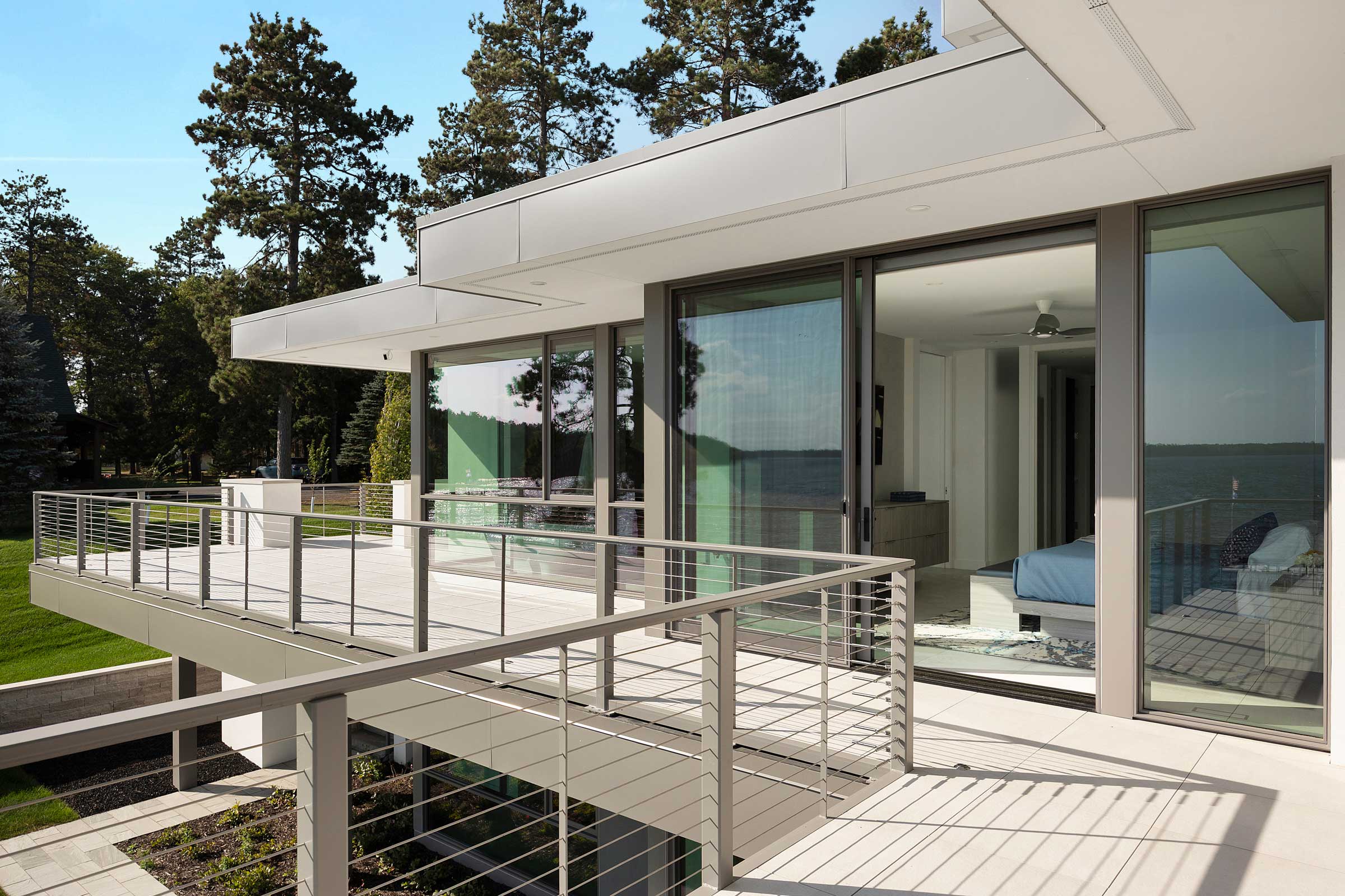 View from master bedroom of modern home