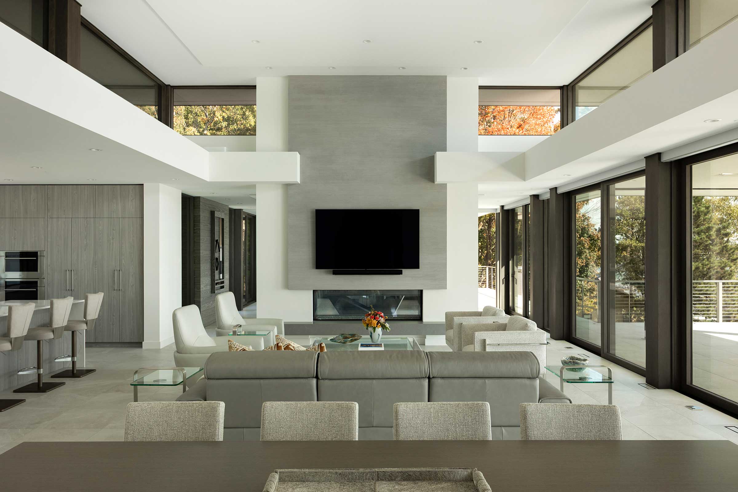 Modern interior with fireplace