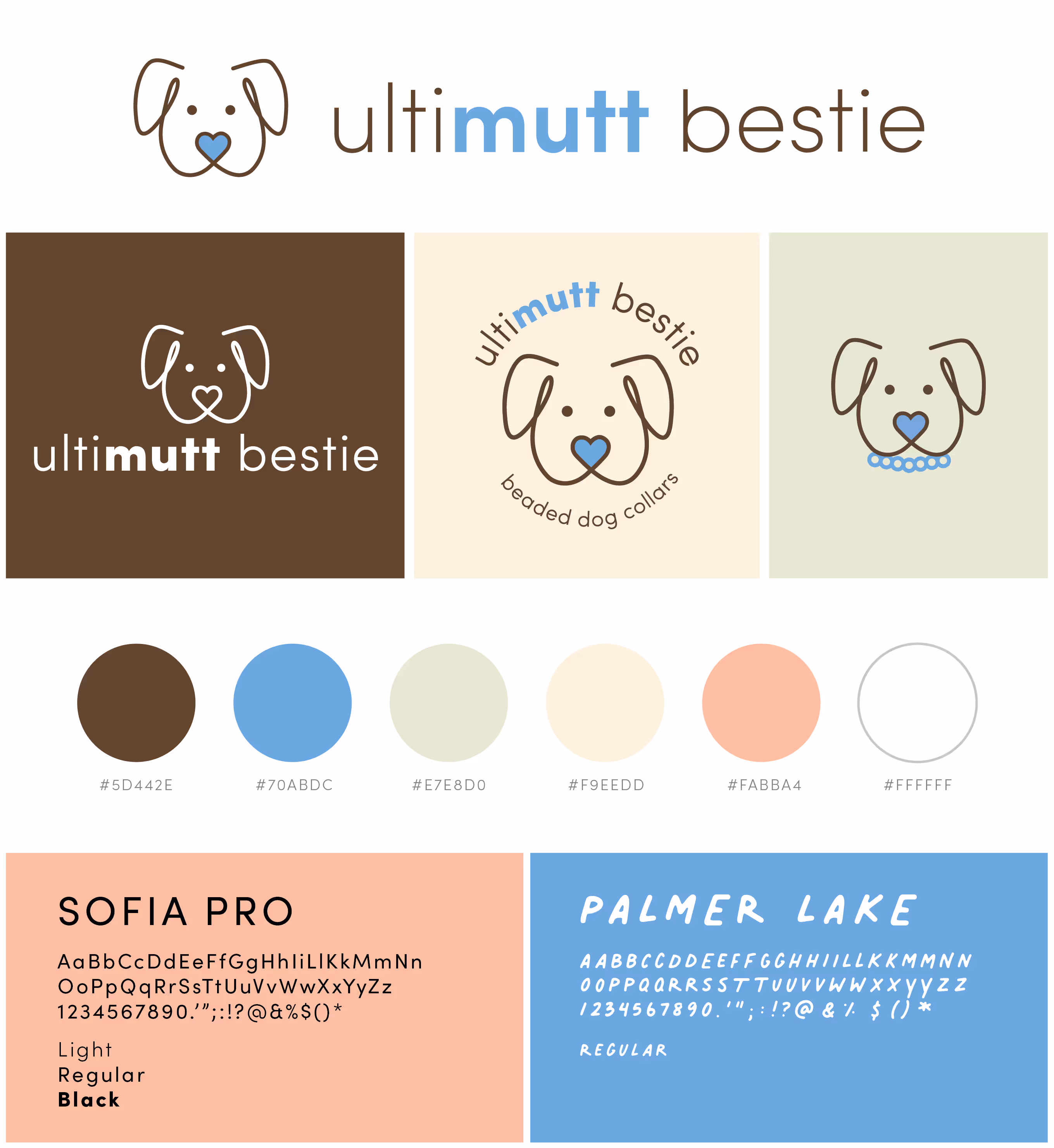 Style guide for Ultimutt Bestie. Included logos, colors, and typefaces