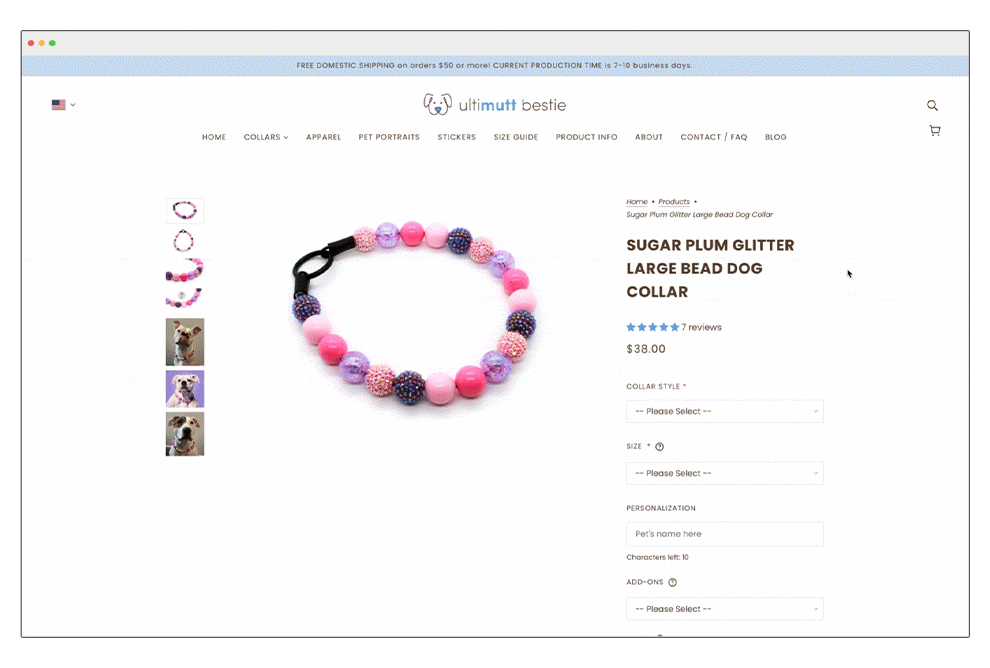 Animated Gif of the options on the product page