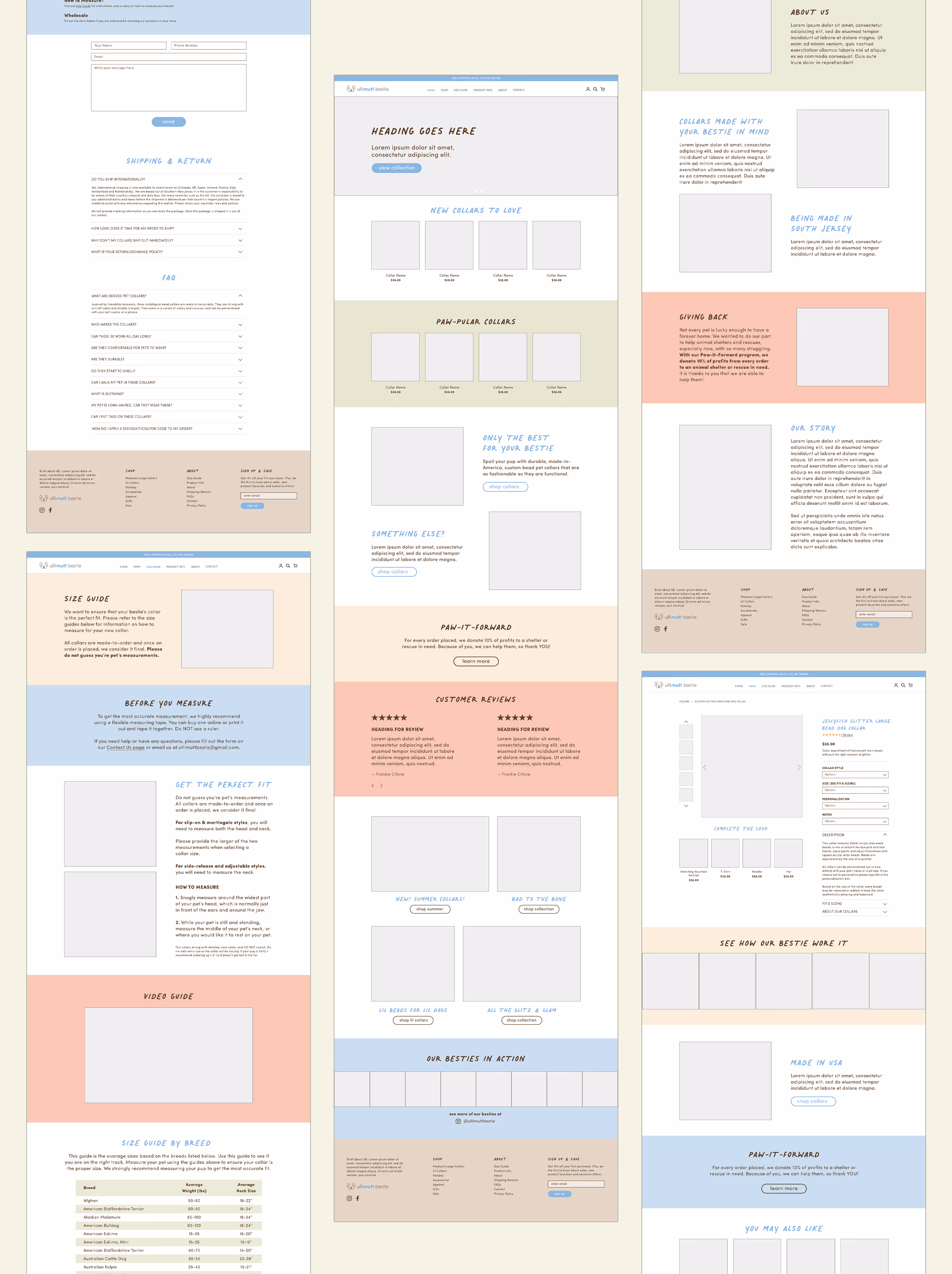 Wireframes of website