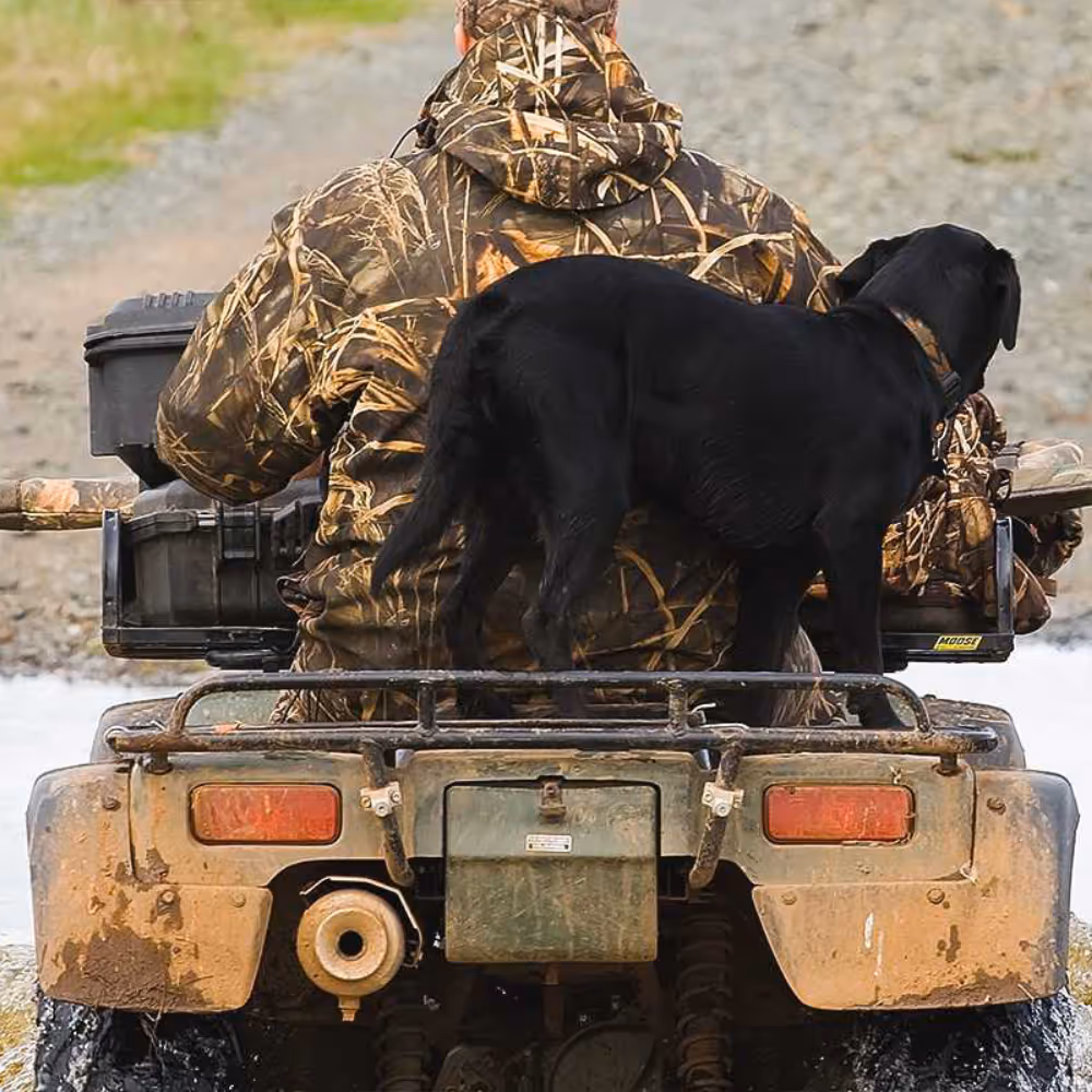 hunter and dog on ATV
