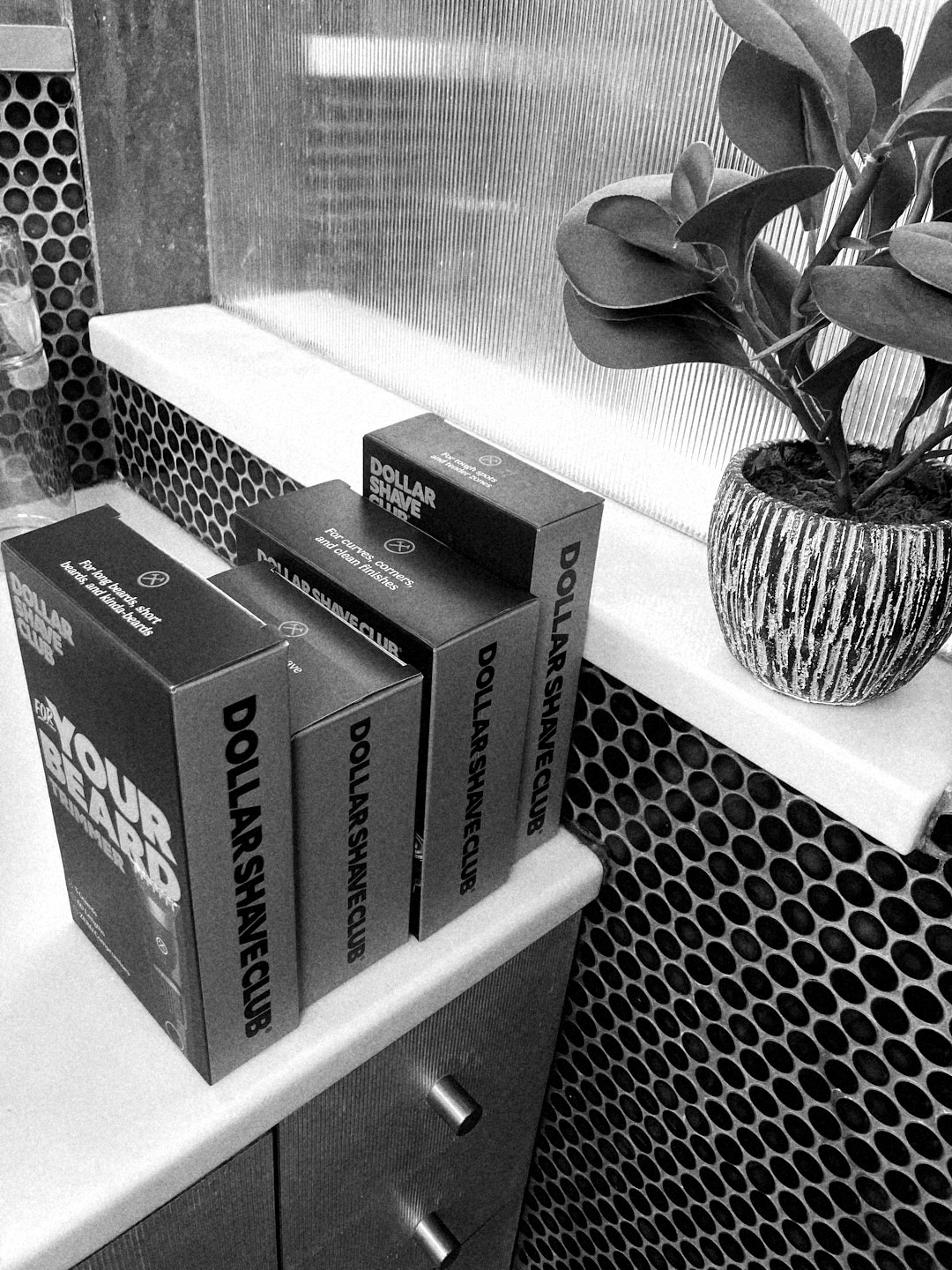 Dollar Shave Club product line staged on set