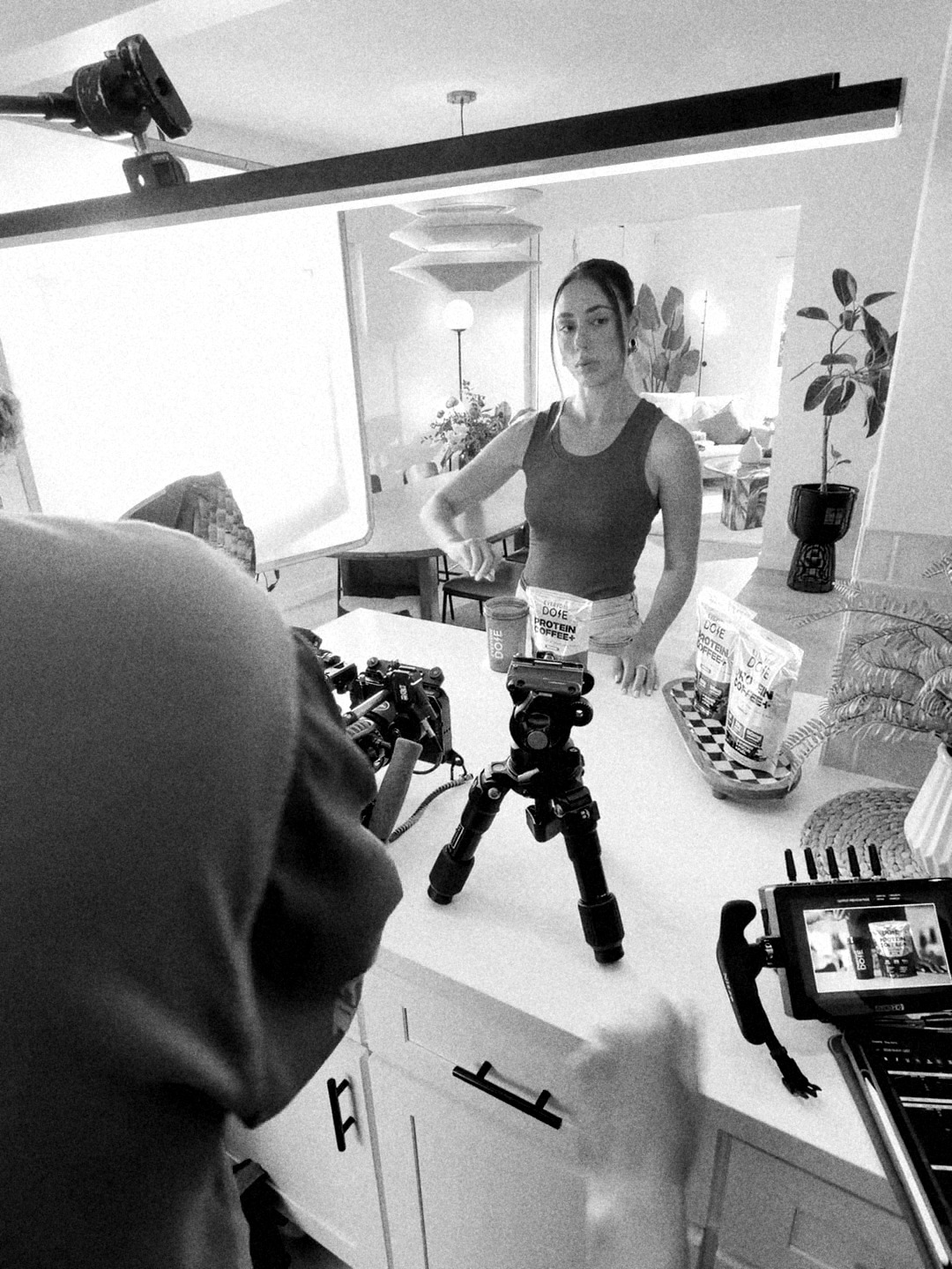 NOX crew filming the Everyday Dose kitchen scene with talent and product on set