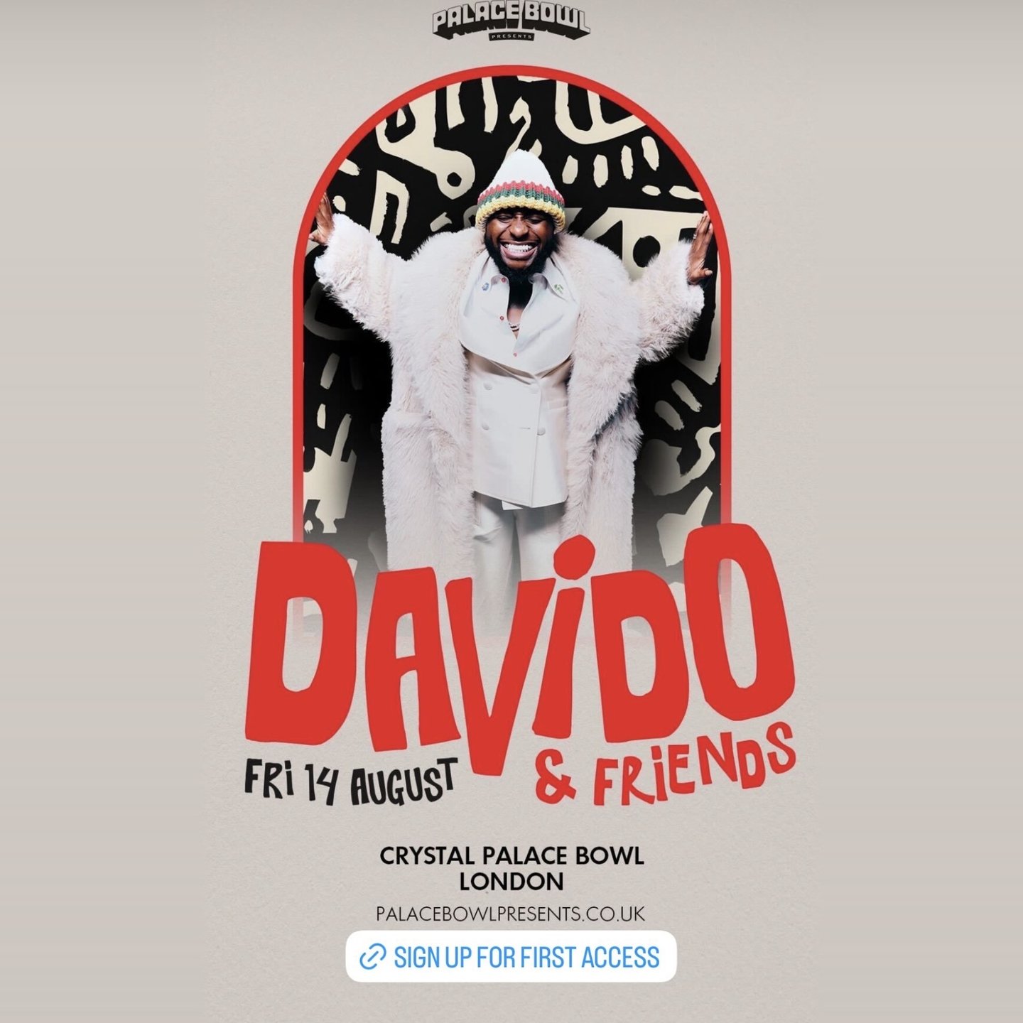 Davido and Friends Crystal Palace Bowl poster with Laylo sign-up for first access