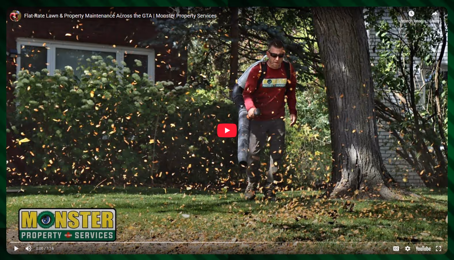 Video poster: Monster Property Services flat-rate lawn and property maintenance commercial.
