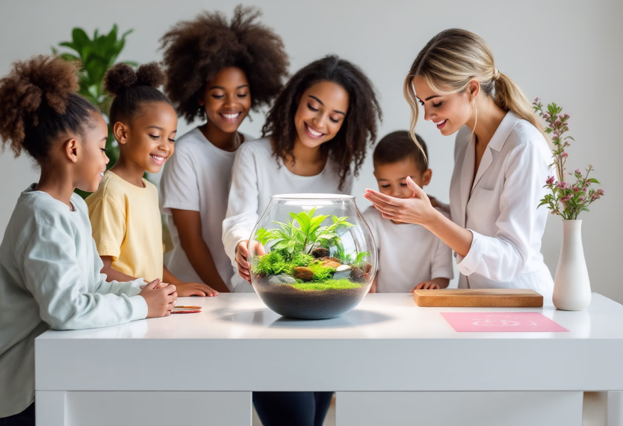 image of volunteer teaching children