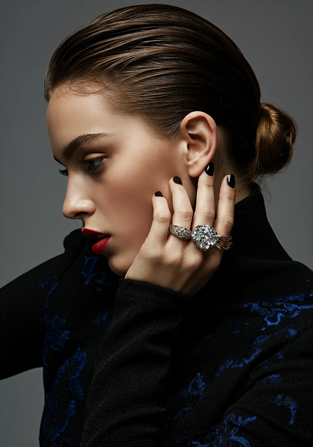 woman posing with grey background