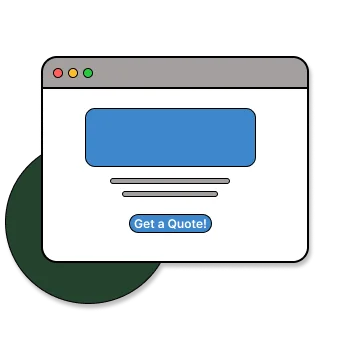 2d illustration of a hompage layout featuring a hero banner and a call-to-action button.