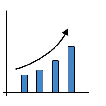 2d illustration of a bar graph with a hockey stick growth curve
