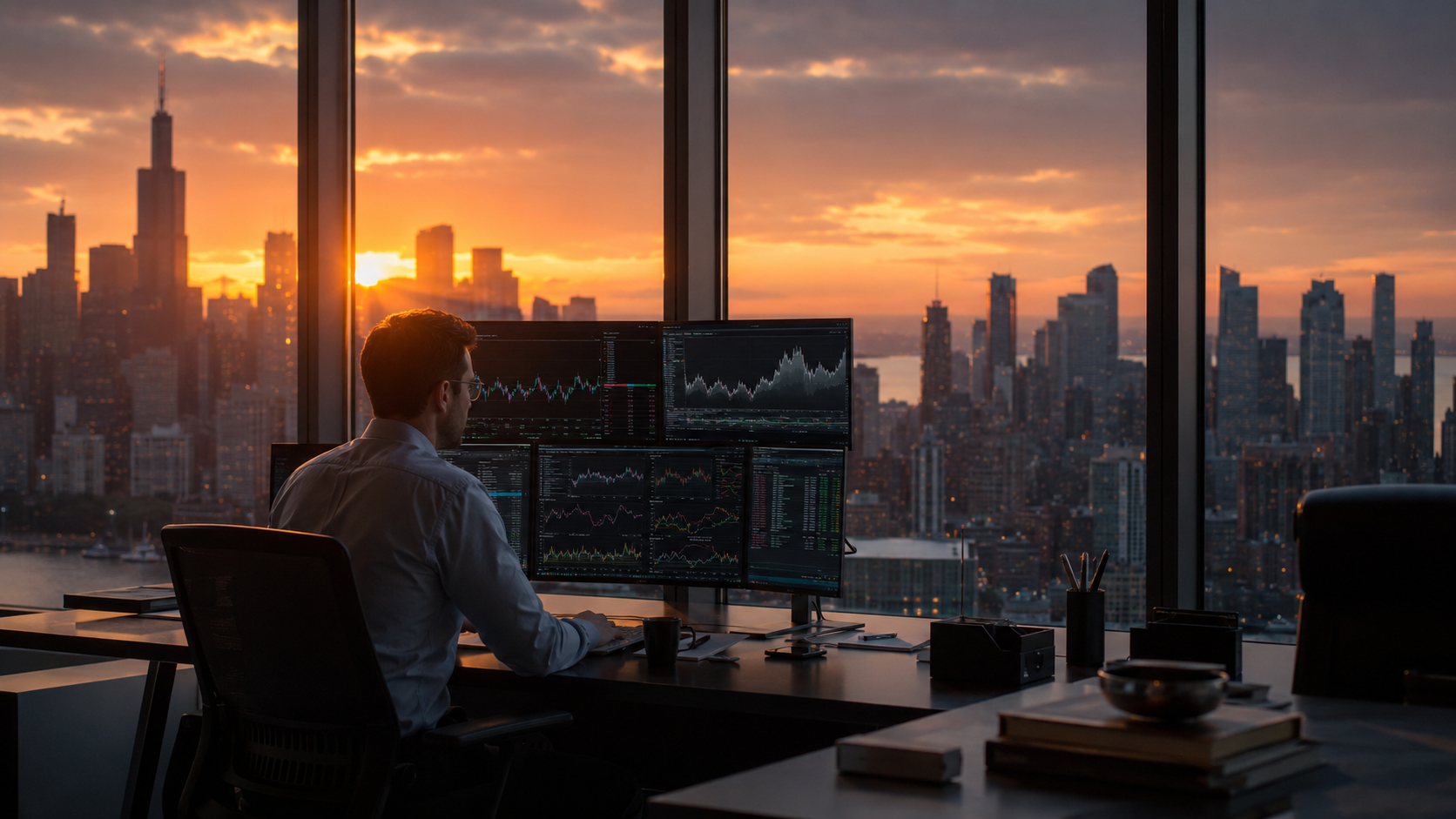A Helion analyst at the desk, facing the market