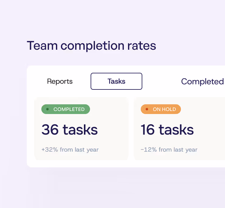 Ui asset on a purple background showing tasks complete and tasks on hold