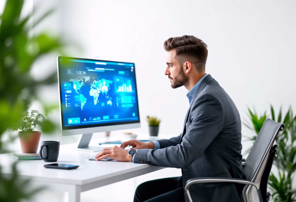 image of entrepreneur working at desk (for a fintech company)