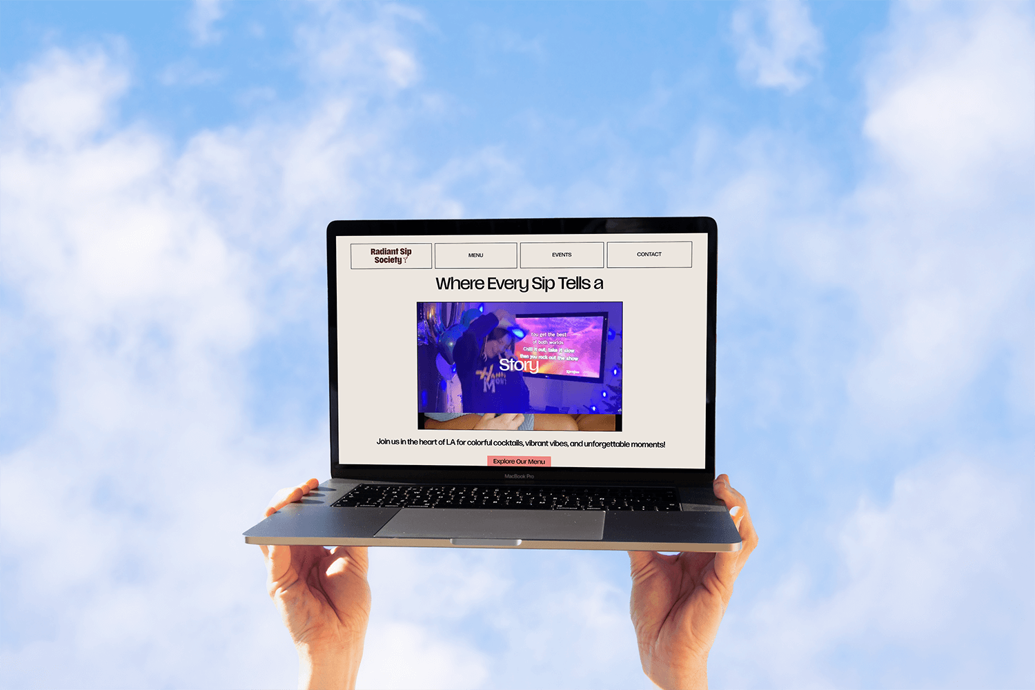Laptop mockup of Radiant Sip Society's hero section from website