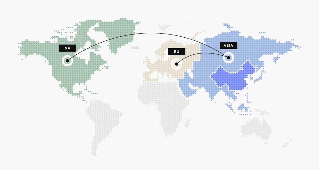 World map with air freight routes