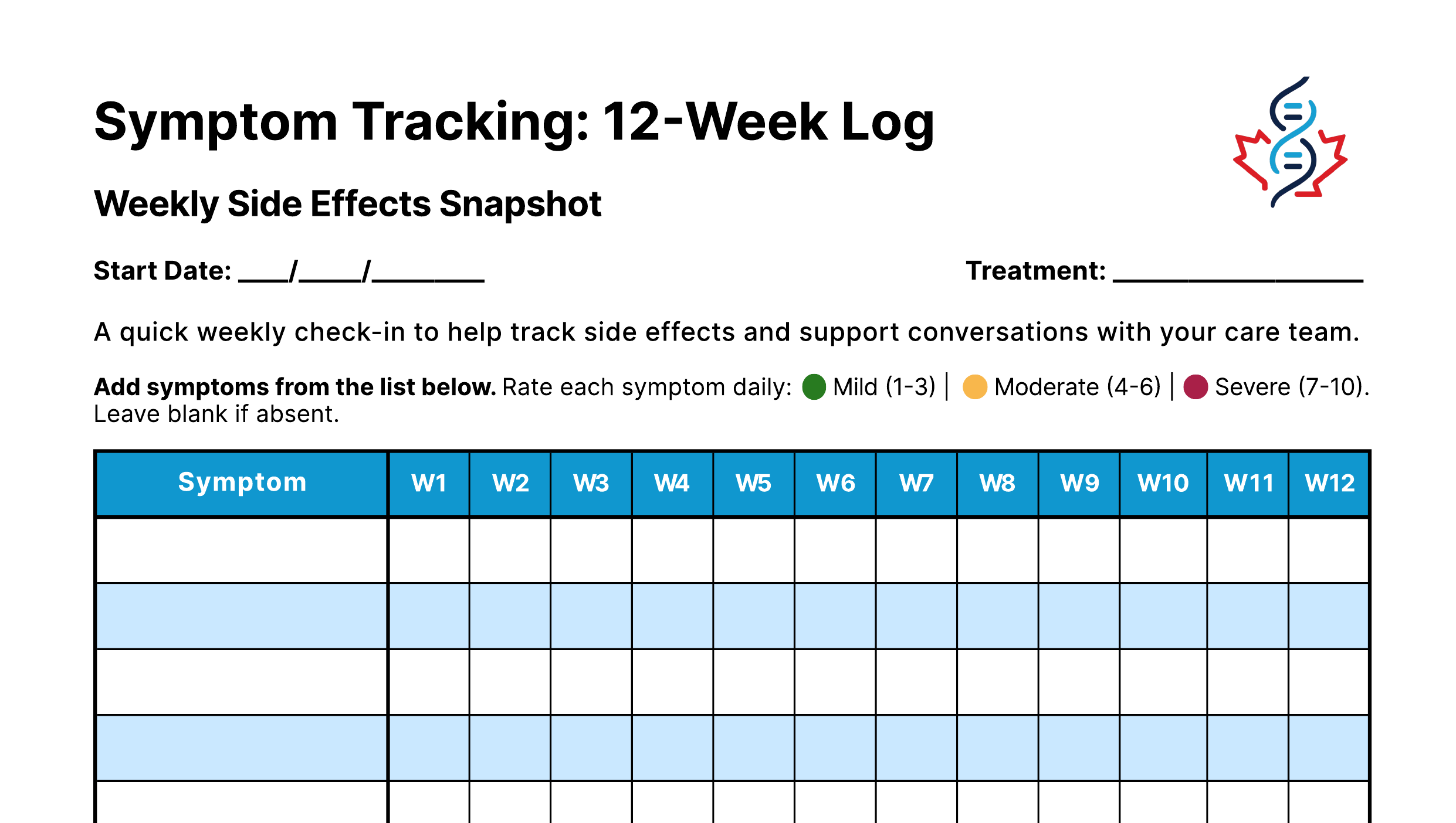 Preview of the 12-Week Symptom Tracking Log
