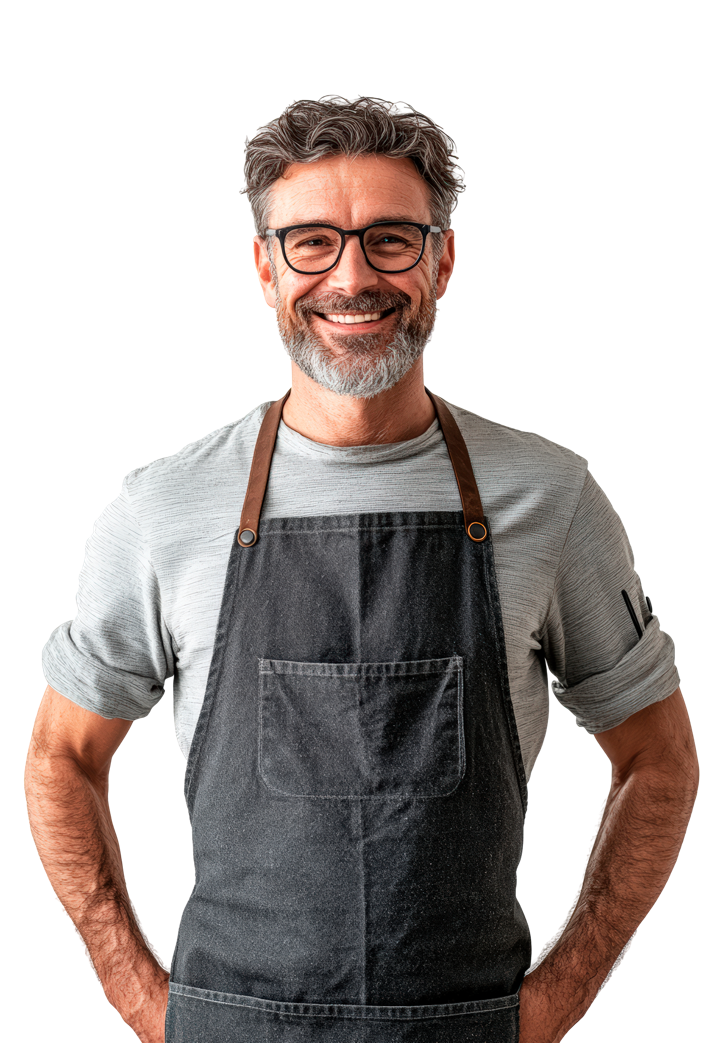 Smiling man wearing work apron