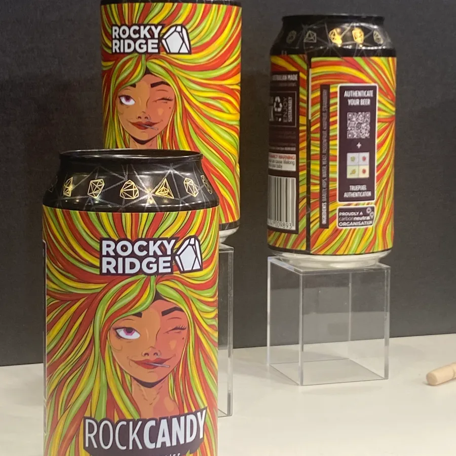 Rocky Ridge Rock Candy beer cans with TruePixel authentication