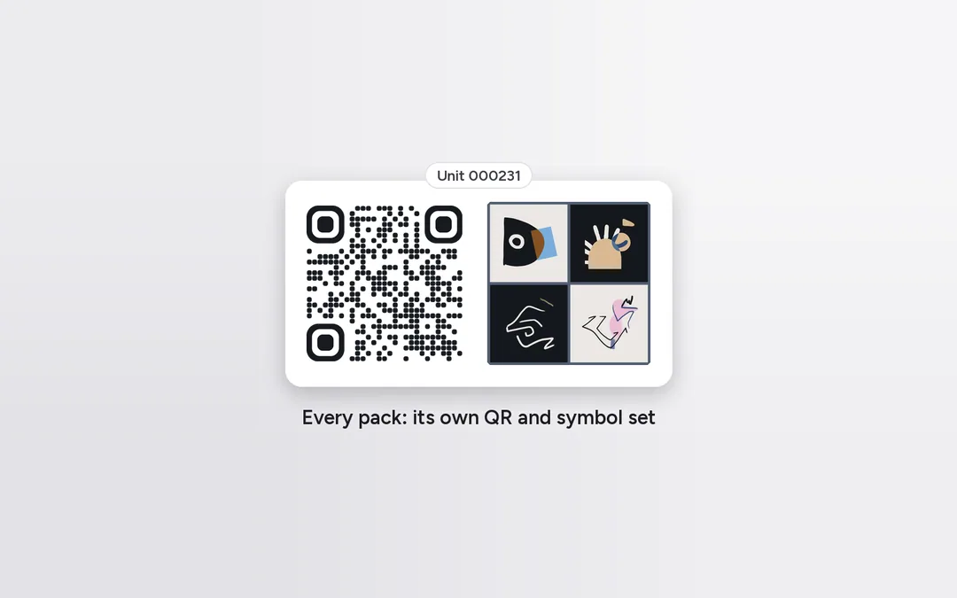 TruePixel: every pack printed with its own QR and symbol pattern, verified by matching the pattern on a phone