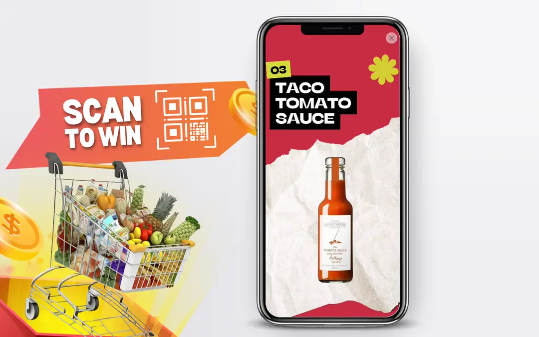 A Taco Tuesday bundle on a phone next to a Scan to Win shopping cart