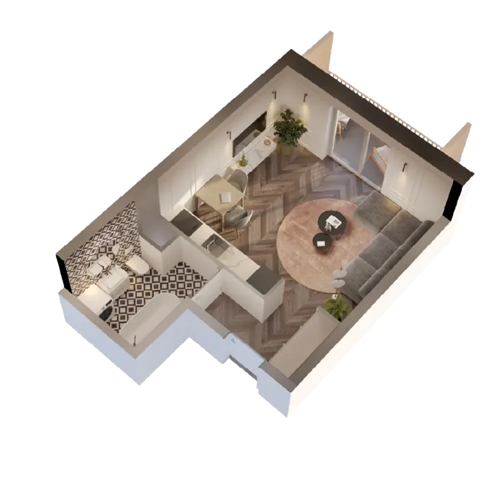 Rzut 3D mieszkania B/2/11