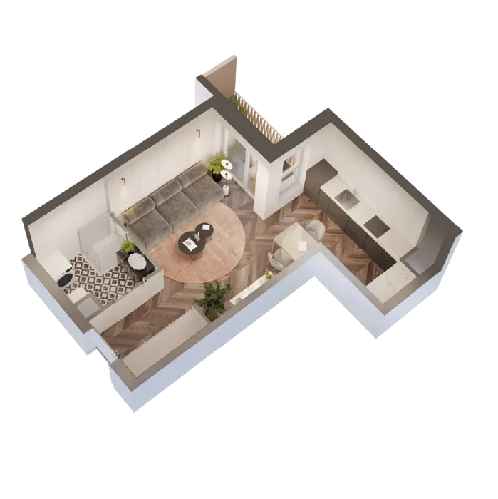 Rzut 3D mieszkania B/2/12