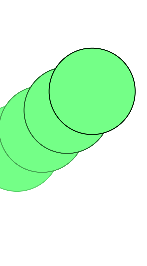 Four green overlapping circles arranged diagonally from bottom left to top right on a black background.