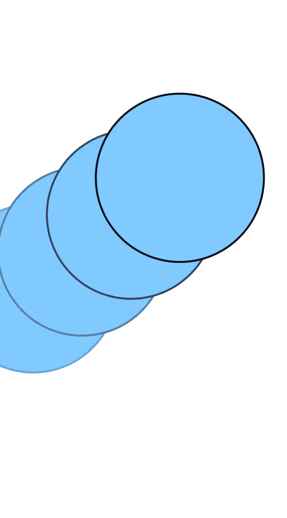 Four overlapping blue circles arranged diagonally, each with a black outline, on a white background.