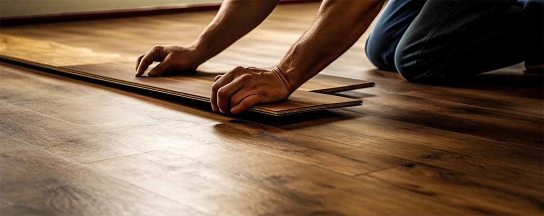 Installer fitting wood flooring planks