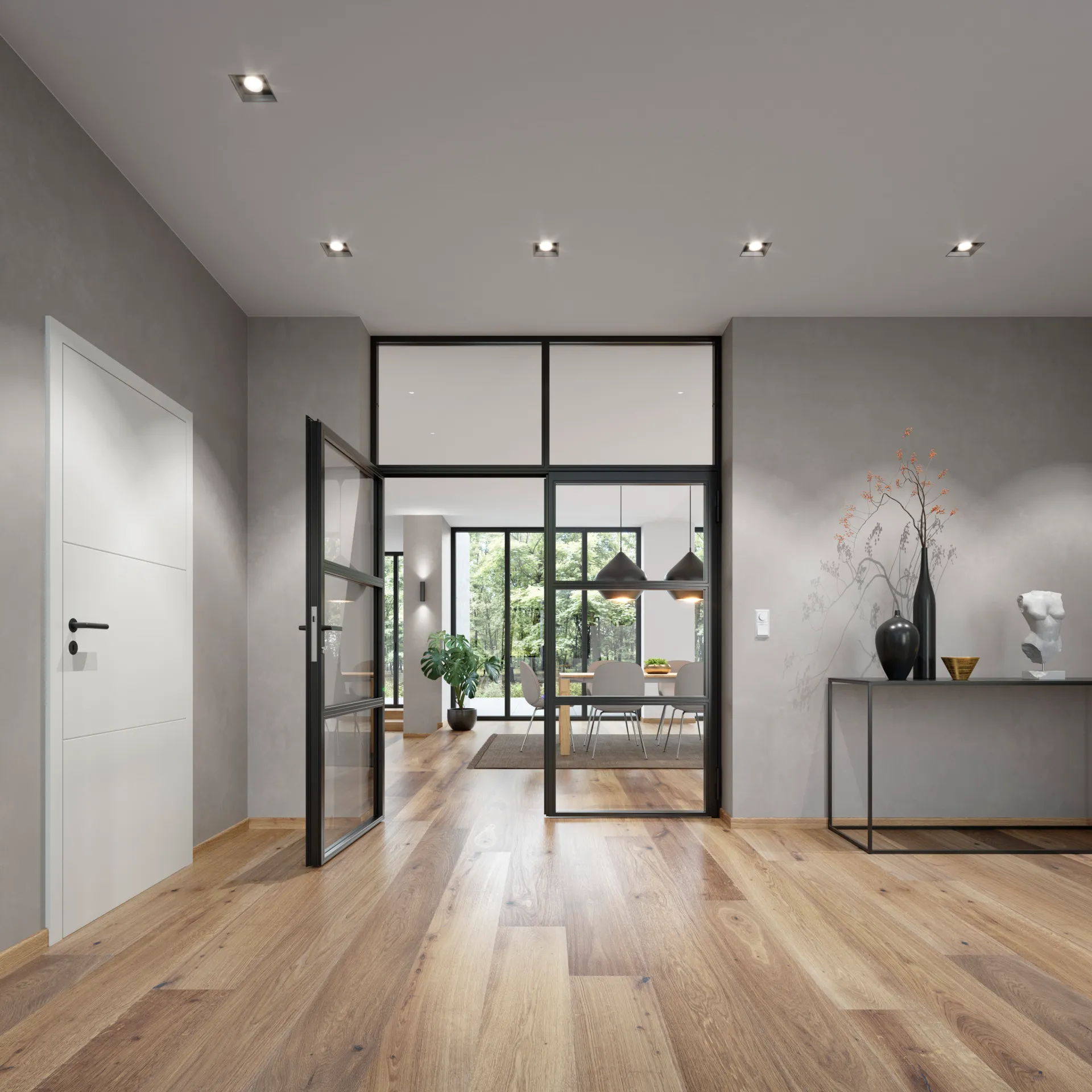 2-flüglige Stahl-Lofttür mit Oberlicht, RAL 9005