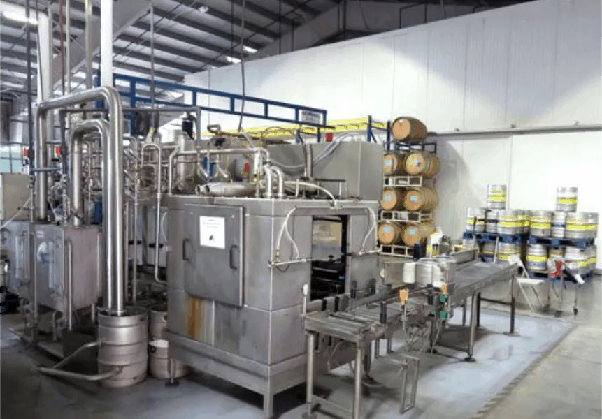 Beer factory with barrels.