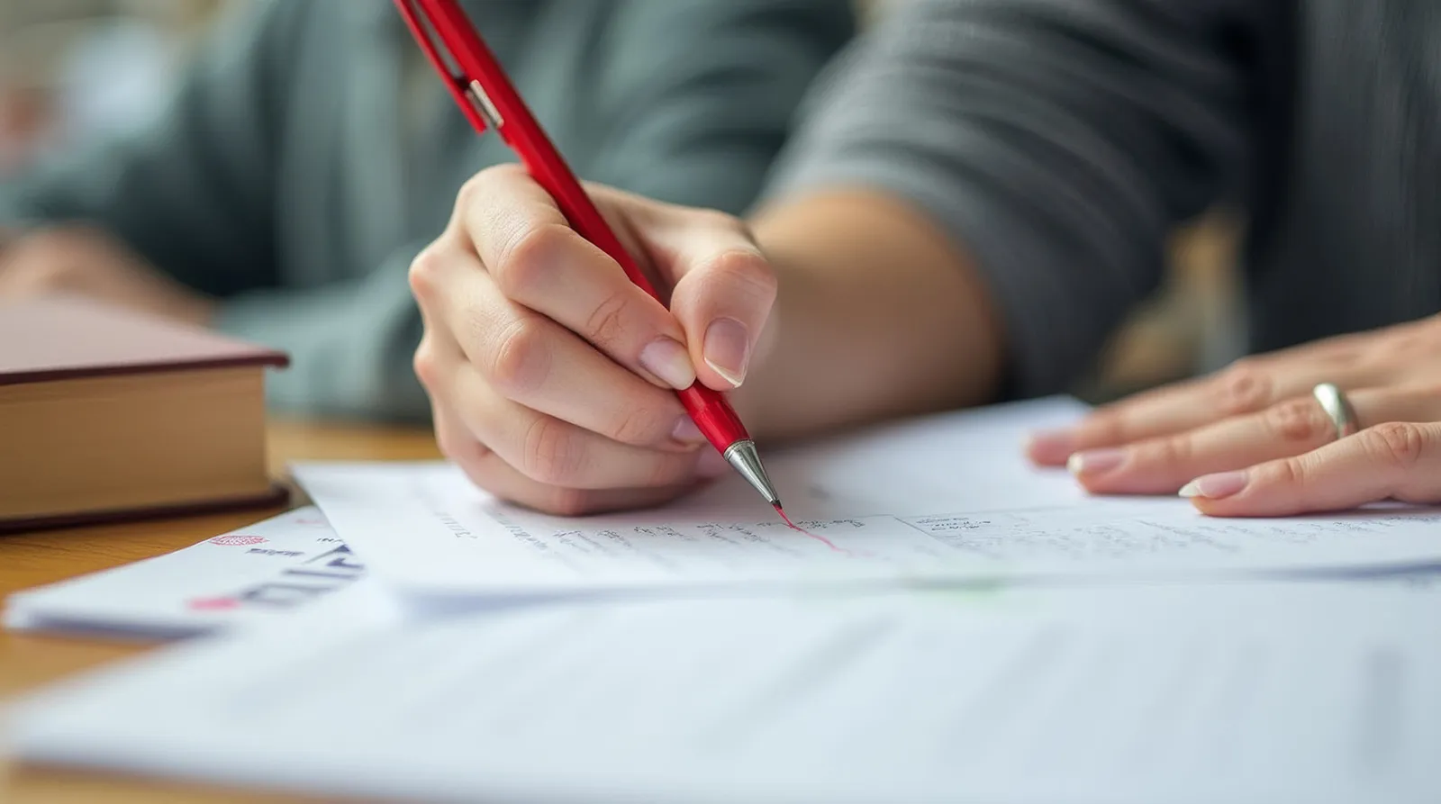 Shot of someone taking an exam with pen and paper.