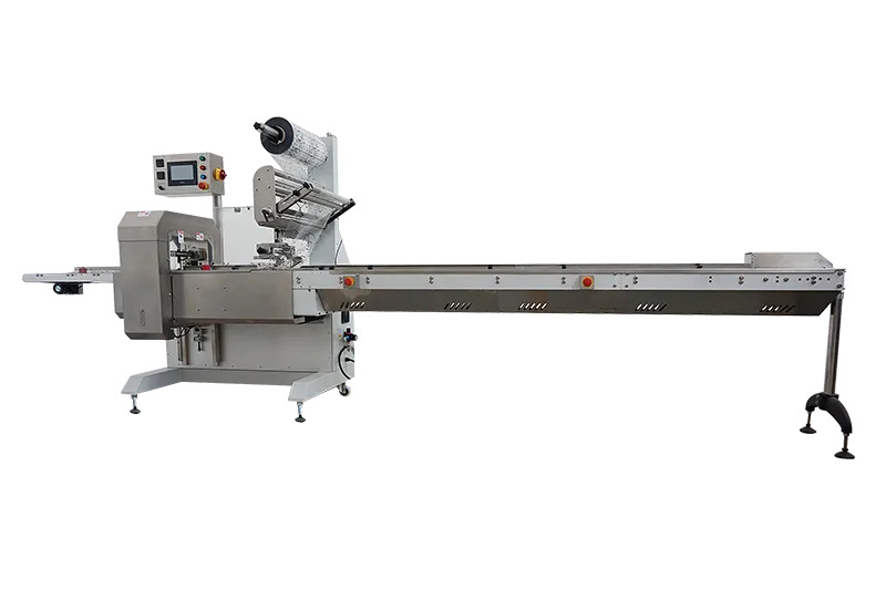 roller conveyor section that forms part of a packaging or shrink wrapping line.