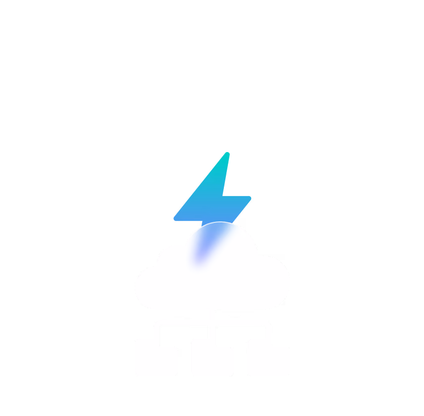 Cloud with a blue lightning bolt above connected to three network nodes below.