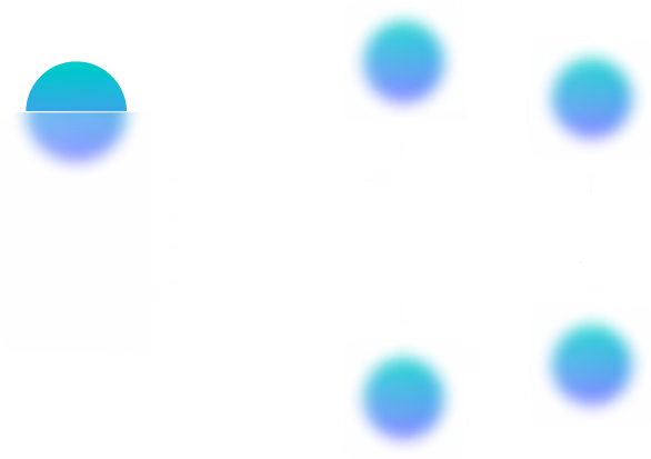 Flowchart with one large dot on the left connected by arrows to four smaller dots on the right.
