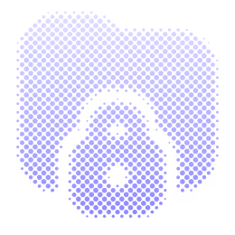 Pixelated abstract image with purple and black scattered dots and shapes on a light background.