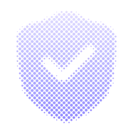 Purple security shield with a checkmark symbol in the center.